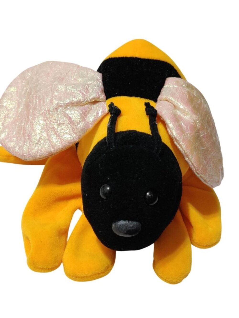 Bee Hand Puppet Plush Vintage Yellow Black Iridescent Wings Kids Toy Nostalgic